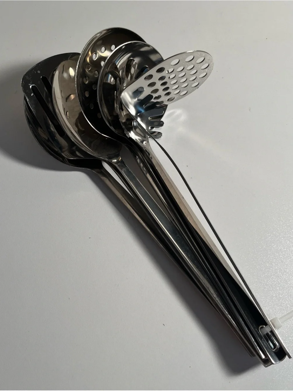 Stainless Steel Cooking Utensils Set Polished Finish Slotted, Ladle, Pasta, 7 Pc